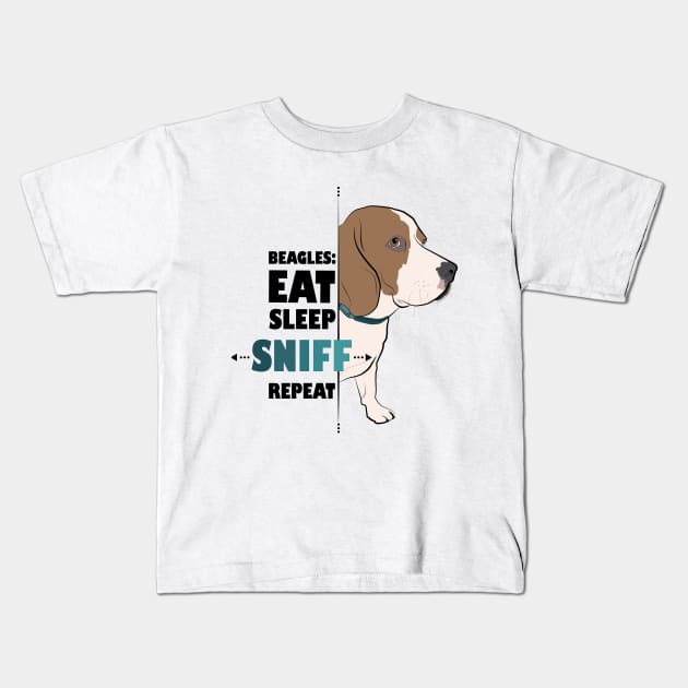 Eat, Sleep, Sniff, Repeat : Beagle Edition Kids T-Shirt by Crafting Yellow